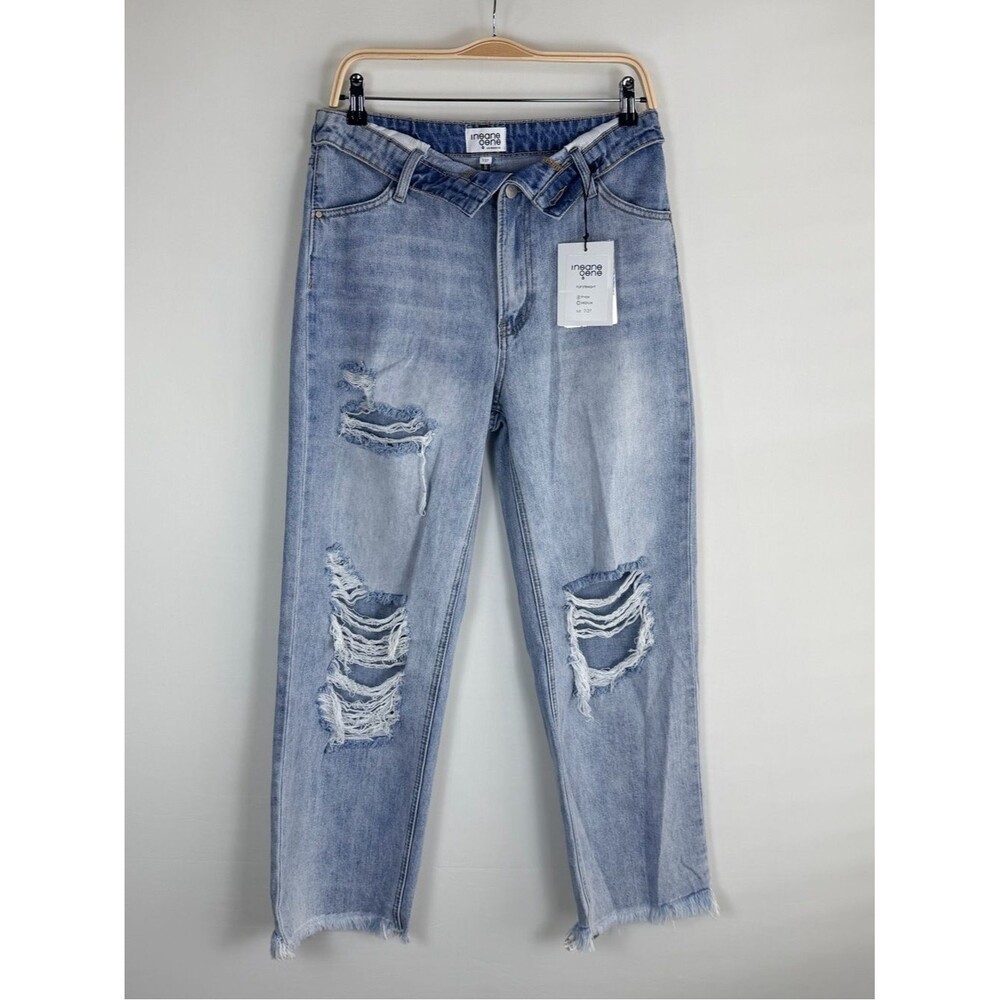 Insane Gene Flip Straight Foldover Waist Raw Hem Distressed Jeans 7/27